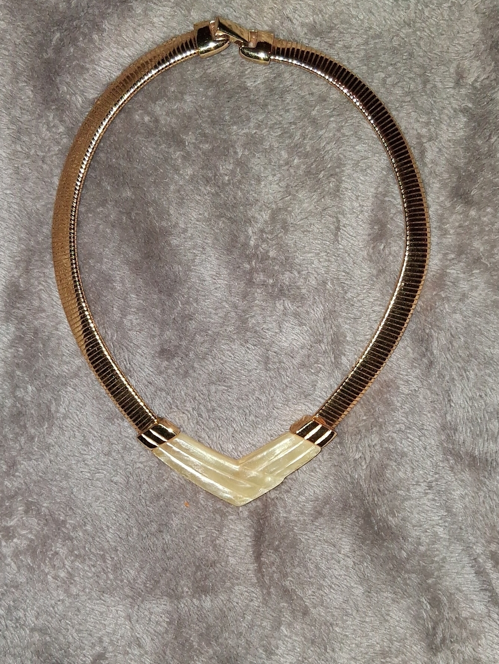 Gold-Tone V Chevron Necklace with Cream Inlay